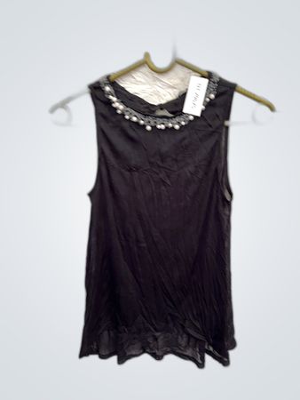 Black Sleeveless Dress with Pearl Embellishment