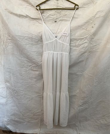 White Linen Blend Maxi Dress