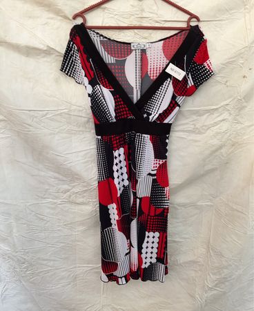 Red, Black, and White Patterned Dress