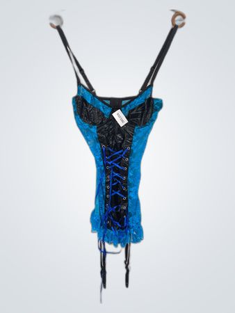 Blue Lace Corset with Black Accents