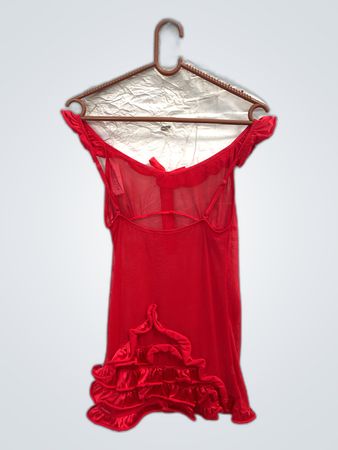 Red Ruffled Sheer Nightgown