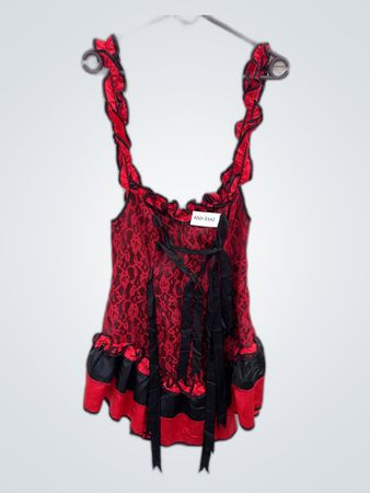 Red and Black Lace Top