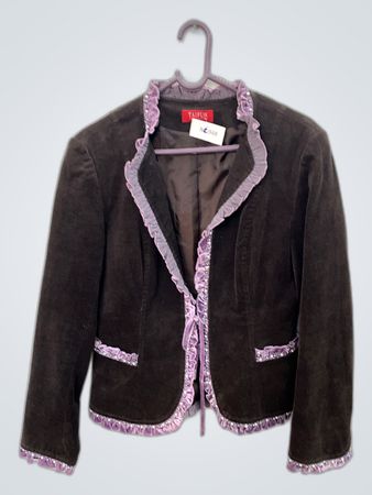 Taifun Velvet Blazer with Purple Trim