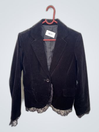 Black Velvet Blazer with Lace Trim