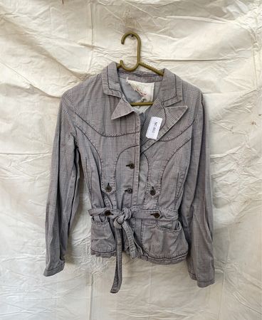 Gray Plaid Belted Jacket