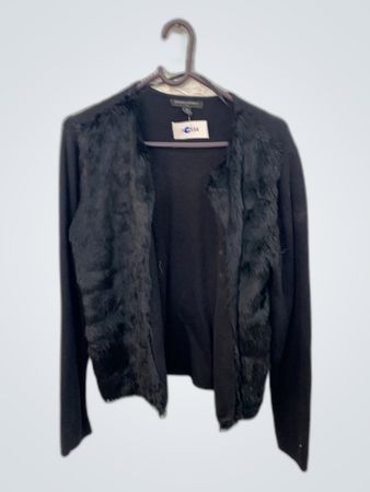 Black Fur-Trimmed Sweater