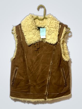 Brown Suede Vest with Cream Fur Trim