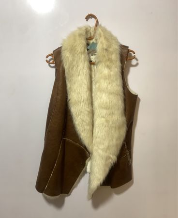 Brown Leather Vest with Fur Trim