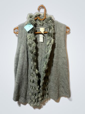 Colete com Bordas de Pêlo Cinza