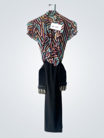Multicolored Blouse with Black Skirt