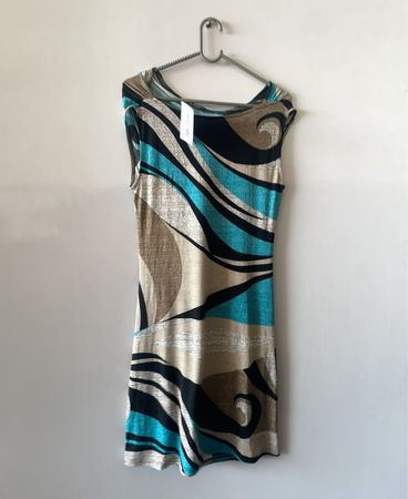 Dress with Blue and Black Swirl Pattern