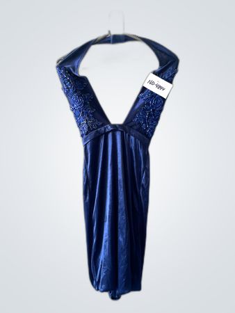 Blue Satin Halter Dress