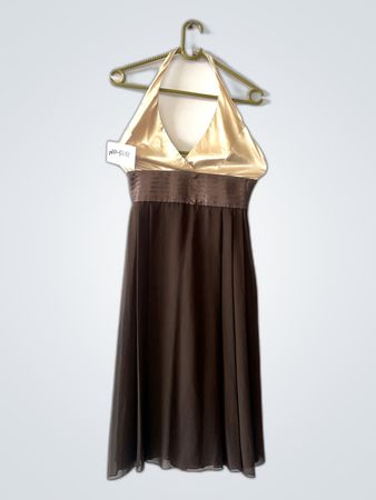 Brown and Beige Halter Neck Dress