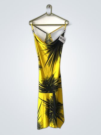Yellow and Black Tropical Print Dress