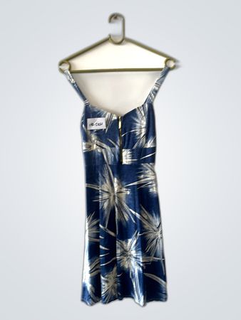 Blue and White Tropical Print Dress