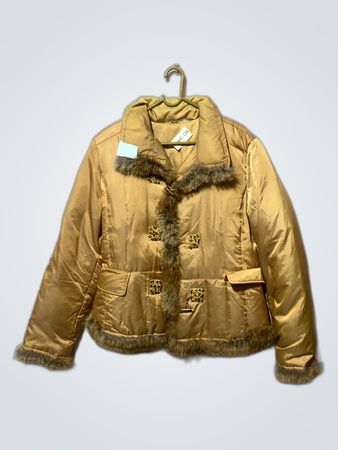 Tan Fur-Trimmed Puffer Jacket