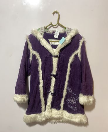 Purple Fur-Trimmed Corduroy Jacket