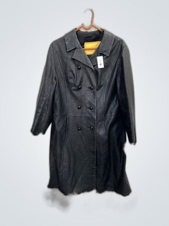 Black Leather Coat with Fur Trim