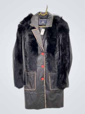 Black Leather Coat with Fur Trim