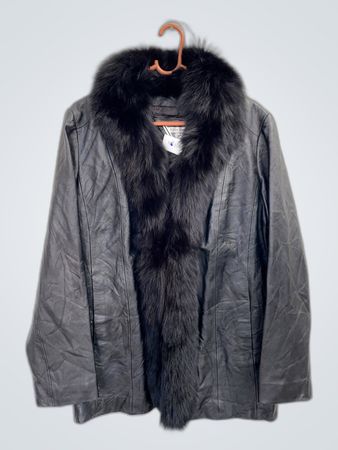 Armani Black Leather Jacket with Fur Collar