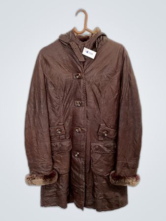 Brown Leather Jacket with Fur Trim