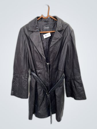 Giovanni Black Leather Trench Coat