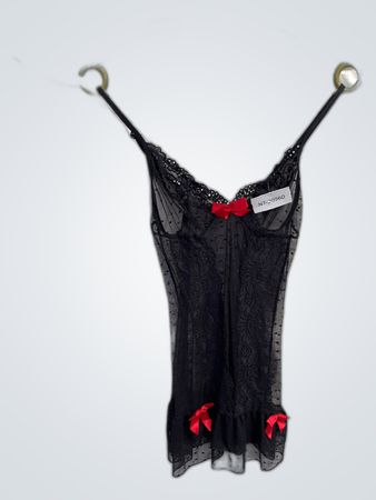 Black Lace Chemise with Red Bows