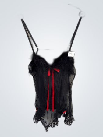 Black Sheer Lingerie Top with Red Accents