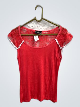 Red Lace Trim Top