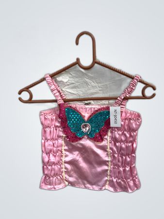 Pink Satin Top with Butterfly Design