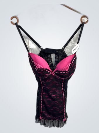 Pink and Black Lace Corset Top