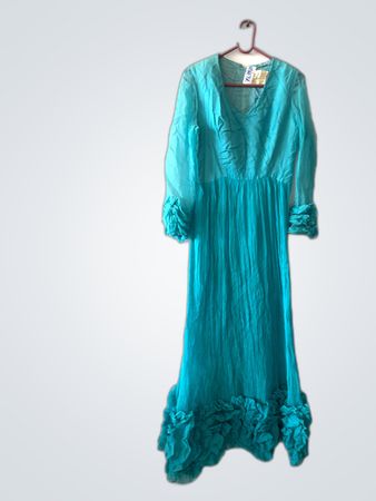Teal Long Sleeve Ruffled Dress
