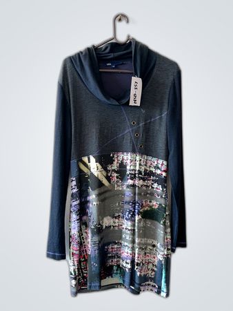 Gray Long-Sleeve Top with Cowl Neck