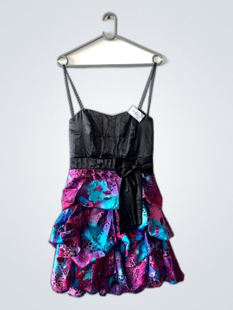 Black and Floral Ruffled Dress