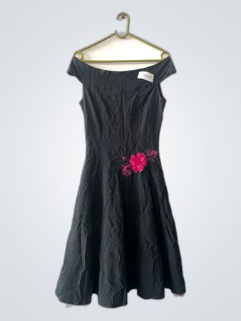 Black Dress with Pink Floral Detail