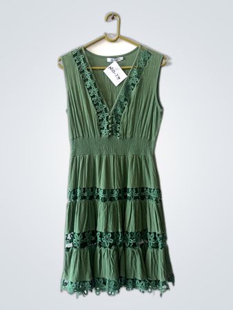 Green Lace Trim Dress