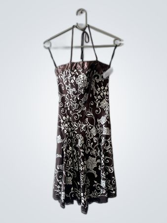Brown Floral Halter Neck Dress