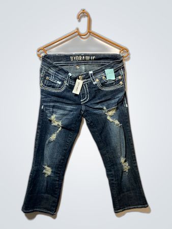 Hydraulic Distressed Denim Jeans