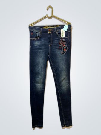 Blue Jeans with Floral Embroidery