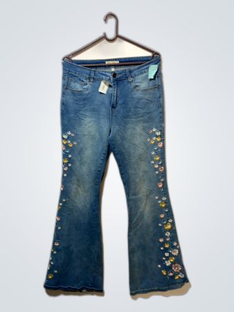 Blue Jeans with Floral Embroidery
