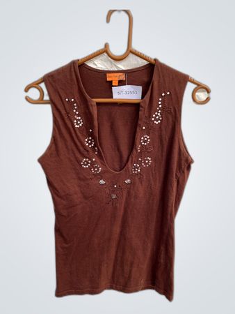 Brown Embellished Tank Top