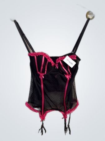 Black Lace Corset with Pink Trim