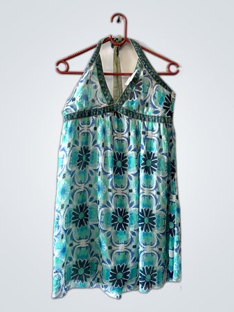 Blue Floral Halter Neck Dress