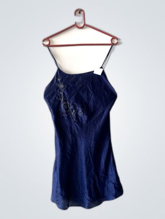 After Dark Navy Blue Embroidered Slip Dress