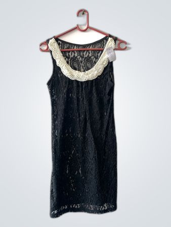 Black Lace Dress with Pearl Neckline