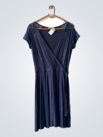 Navy Blue Lace Trim Dress