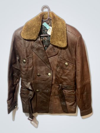 Brown Leather Jacket with Shearling Collar