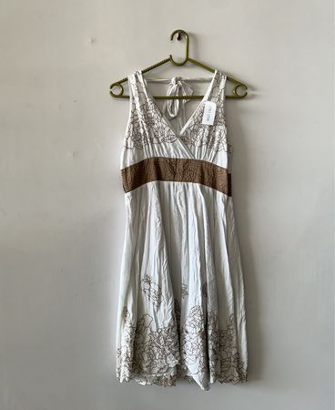 White Sundress with Brown Embroidery
