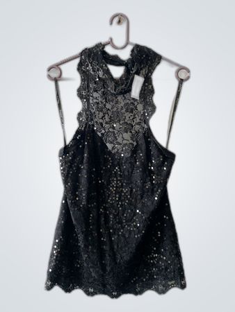 Joseph Ribkoff Black Lace Sequined Camisole Top