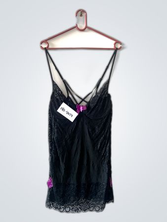Black Lace Chemise with Pink Bows